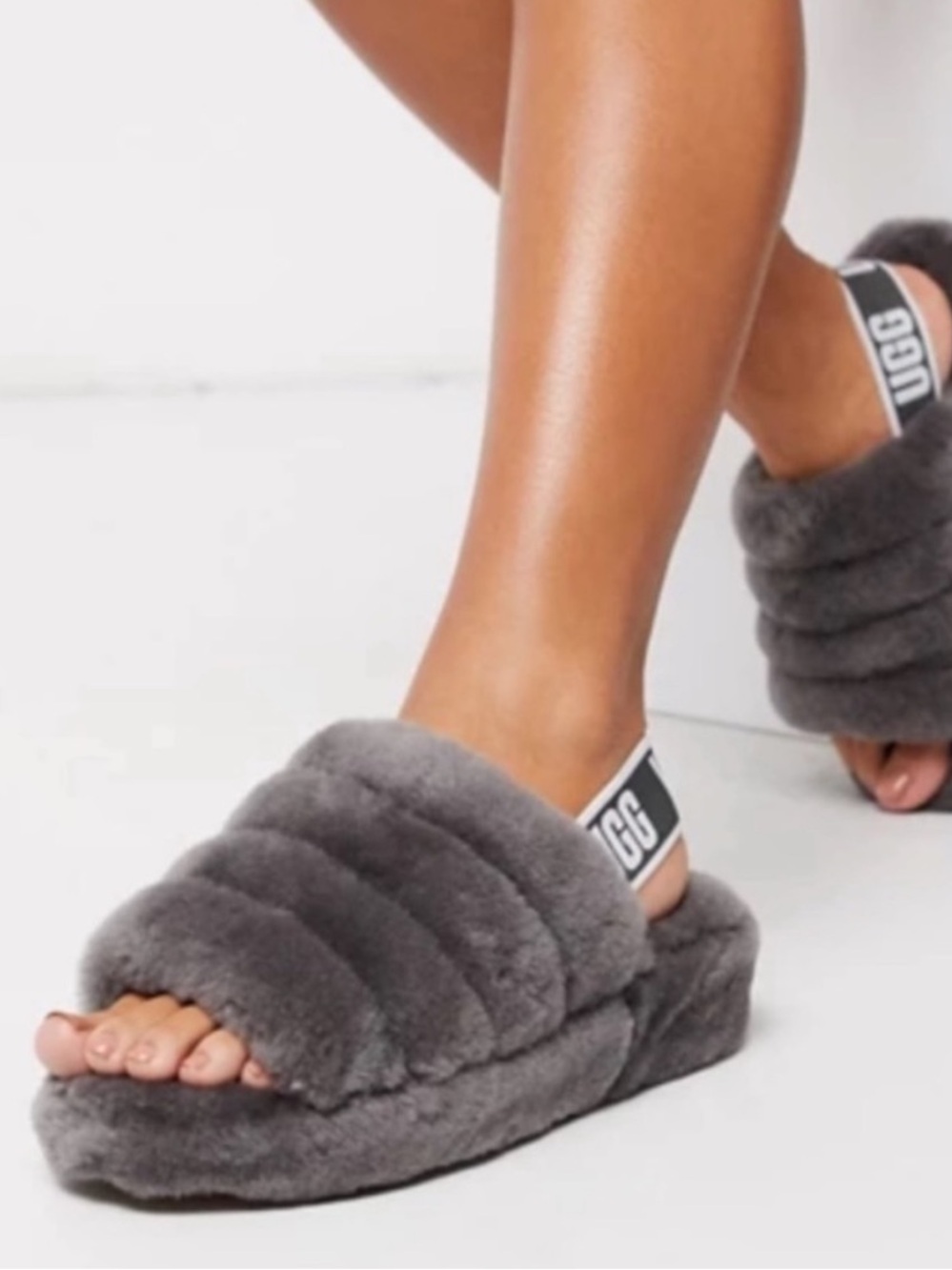 UGG Ladies' Fluff Yeah Slide - charcoal grey color Sz 6.5